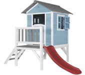 Axi casa de juegos beach lodge xl en azul con tobogán en rojo | casa zanco de madera fsc para niños | pequeña torre de juegos para el jardín