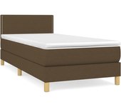 Cama con somier tapizado y colchón de tela marrón oscuro 90x190 cm