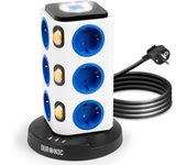 Duronic et12l regleta múltiple | 3 puertos usb y luz nocturna táctil | base de enchufe de 12 tomas 3680w 16a | protección contra sobretensiones