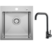 Fregadero de cocina 1 seno 40 × 45 cm fregadero de acero inoxidable cepillado + mezclador de cocina de acero inoxidable negro estrellado
