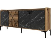 Aparador fay, aparador de salón, aparador de salón, despensa de cocina, 180x35 h79 cm, nogal y negro