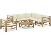 Maison exclusive - set de muebles de jardín 7 piezas bambú y cojines blanco crema