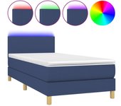 Cama con somier, colchón y luces led, tela azul, 90x190 cm