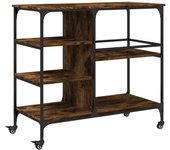 Carrito de cocina，estantería de cocina, carrito de servir madera ingeniería roble ahumado 100x45x89,5cm cfw36422