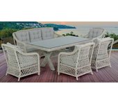 Conjunto de muebles de jardín de ratán con 1 sofá de 3 plazas, 1 mesa, 4 sillones (gris/blanco)
