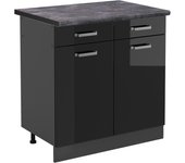 Vicco mueble bajo de cocina r-line, negro brillo intenso, 80 cm , et antracita