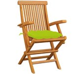 Sillas de jardín 3 uds madera de teca y cojines verde brillante