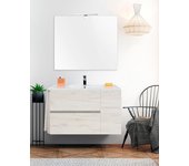 Mueble de baño suspendido itaca- 2 cajones y una puerta incluye lavabo y espejo - blanco nórdico 90 x 45 cm seno centrado
