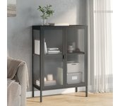 Aparador | aparador de comedor | armario de cocina alto vidrio y acero negro 75x35x105 cm cfw73791