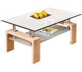 Mesa de centro baja de madera con tapa de cristal cm 100x60 45h