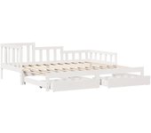 Cama para adulto | cama individual | sofá cama nido con cajones madera maciza pino blanca 90x200 cm cfw12128