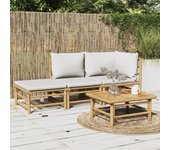 Vidaxl set de muebles de jardín 3 piezas bambú y cojines gris claro