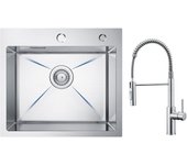 Fregadero cecipa max de acero inoxidable, 1 seno, 50 × 45 cm, fregadero cepillado + mezclador de cocina con resorte cepillado y ducha extraíble