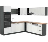 Vicco cocina esquinera r-line, casa de campo blanca/antracita, 237 x 247 cm , et roble