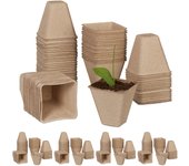 Relaxdays set 400 semilleros, biodegradables, macetas semillas cuadradas, plantero papel, 8x8x8cm, germinadores, natural