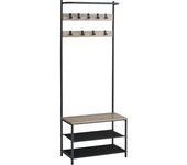 Perchero recibidor con banco zapatero y 9 ganchos extraíbles - barra superior, estilo industrial, ideal para entrada y dormitorio, greige