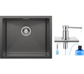 Cecipa max fregadero de cocina de 1 seno, fregadero bajo encimera, 50*44cm, negro antracita + dispensador de jabón de cocina cromado 300ml