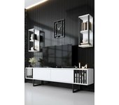 Mueble de televisión ananke, aparador de salón, mueble bajo para tv, base de pared equipada, 180x30h48 cm, blanco y negro