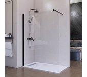 Mampara de ducha fija transparente con cristal templado 8mm antical - mampara fija con perfilería negro mate 70cm (ancho) x 200cm (alto)