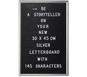 Relaxdays letter board con marco de madera, pizarra 145 letras, números y símbolos, plástico, 30x45, plateado
