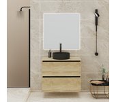 Conjunto de baño gloom | mueble de baño suspendido | 90 cm nature| dos cajones | lavabo sobre encimera | mueble montado | alday