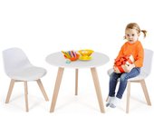 Juego de mesa y 2 sillas para niños, mesa redonda y sillas acolchadas, patas de madera de haya, para leer, dibujar, jugar