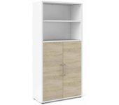 Aparador saotome, bufé de salón, aparador de salón, despensa de cocina, 89x40 h186 cm, blanco y roble