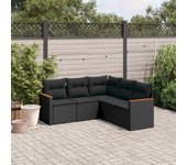 Set de muebles de jardín 5 piezas | conjunto de jardín de ocio | set de comedor de jardín y cojines ratán sintético negro cfw114581