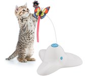 Relaxdays juguete interactivo para gatos, mariposa oscilante, 33,5x20,5x18 cm, carrusel gatitos, 306º, a pilas, blanco