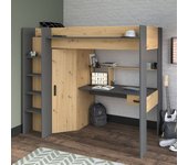 Cama entrepiso combinada para niños en roble y gris somier incluido 90 x 200 cm