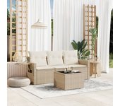 Juego de sofás jardín con cojines 4 piezas | conjunto de jardín de ocio | set de comedor de jardín ratán sintético beige cfw841502