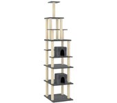 Rascador para gatos con postes de sisal gris oscuro 216 cm