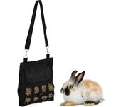 Relaxdays bolsa de heno para animales pequeños, de tela, 30x30 cm, saco de hierba para conejos, hámsters, negro