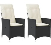 Vidaxl sillones reclinable jardín cojines 2 uds ratán sintético negro