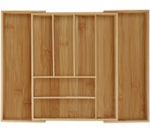 Relaxdays cubertero, bambú, extensible, separador cajones, bandeja cubiertos para cajón, 6,5x57,5x43 cm, marrón natural