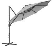 Sombrilla de jardín 300 cm, giratoria 360° e inclinación fluida, manivela y base cruzada, ideal para terraza y exterior, gris