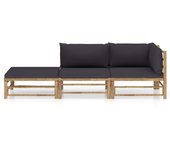 Muebles de jardín de 3 piezas con cojines de bambú gris oscuro.
