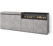 Amueblate online, aparadores para salón, gran capacidad de almacenaje, 200x75x35cm, 4 puertas, chimenea eléctrica, cemento