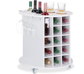 Relaxdays botellero vino giratorio para 17 botellas y 6 copas, dm-plástico, blanco, 56x54cm