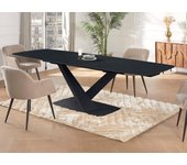Mesa extensible de comedor para 6 a 10 comensales, de cristal templado, cerámica y metal - efecto mármol negro - malata de pascal morabito