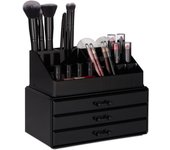 Relaxdays organizador maquillaje pequeño, fibra acrílica, negro, 19 x 23,5 x 14 cm