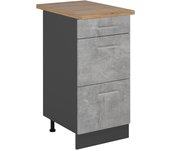 Vicco mueble bajo de cocina r-line, hormigón, 40 cm con cajones, et roble