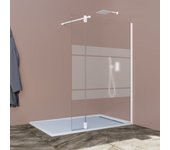 Mampara fija + abatible clear moving blanco 98 cm + 35 cm con serigrafiado