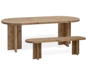 Pack de mesa de comedor de 180x80cm y banco de 140x45cm de madera maciza de abeto decowood en tono roble oscuro modelo tokyo