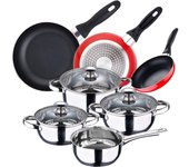 Batería de cocina 7 piezas san ignacio en acero inoxidable + juego de 3 sartenes 16/20/24 cm san ignacio