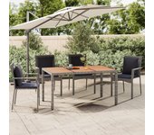 Vidaxl mesa de jardín ratán pe gris y superficie madera maciza acacia