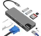 Concentrador usb-c 9 en 1 con usb 3.0, hdmi, rj45, lector de tarjetas sd/tf, pd de 100 w, vga