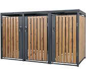 Cobertizo triple de acero para cubo de basura de 240 l antracita aspecto roble