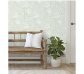 Papel pintado vinílico ecológico de selva tropical con hojas fondo verde claro - jacaranda 682474 de gaulan - rollo de 10 m x 0,52 m