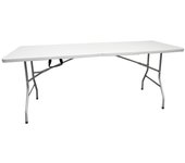 Mesa plegable rectangular 180x70x74cm catering | mesa resina con patas de acero plegable para eventos y terrazas | + 4 sillas (blanca)